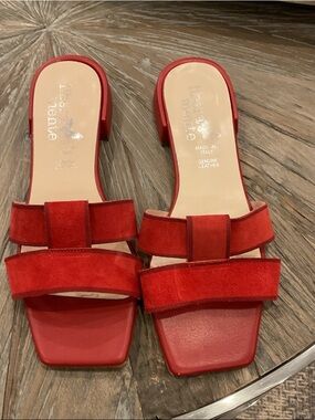 Red Suede Double-Strap Slide Mules